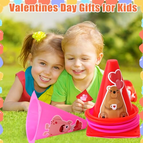 39Pcs 4 in 1 Valentines Day Party Games for Kids with Ring Toss, Plastic Cones, Bean Bags, 3-Legged Race Bands, Stickers, Carnival Valentine's Games Activity Combo Set for Classroom Indoor Outdoor - color: Valentine's Pink-Stickers