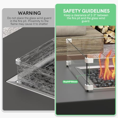 16" x 16" x 6" Glass Wind Guard for Propane Gas Fire Pit Table, Square Thick Tempered Glass Shield, Firepit Glass Barrier with Aluminum Corner Bracket & Rubber Feet - size: 16" x 16" x 6"
