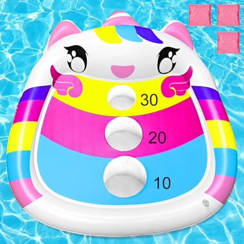 Kids Fun Pool Toys,Inflatable Pool Cornhole Game Set,Unicorn Floating Toss Board,Swimming Pool Beach Water Party Toys for Kids Ages 6+ Adults Family Summer Outdoor Play - style: Unicorn Cornhole Board