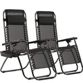 FDW Zero Gravity Lawn Lounge Chairs Set of 2 with Pillow and Cup Holder - Adjustable Reclining Folding Outdoor Chairs for Deck, Beach, Yard - color: Black