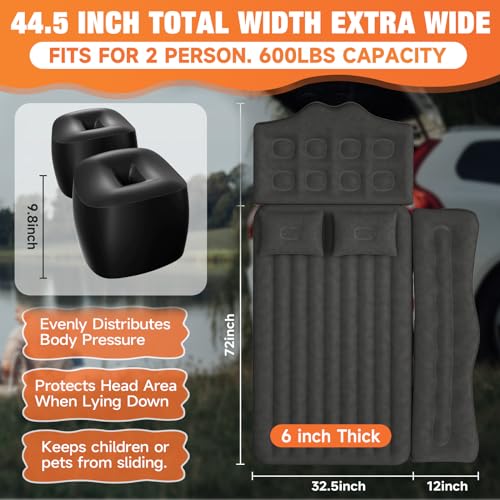 Car Air Mattress Bed: Inflatable Back Seat Air Mattress for Car, Thick Camping Sleeping Pads with 2 Pillows & Air Pumps, Fits Sedan/Truck/SUV, Black - color: Black, size: Car Air Mattress