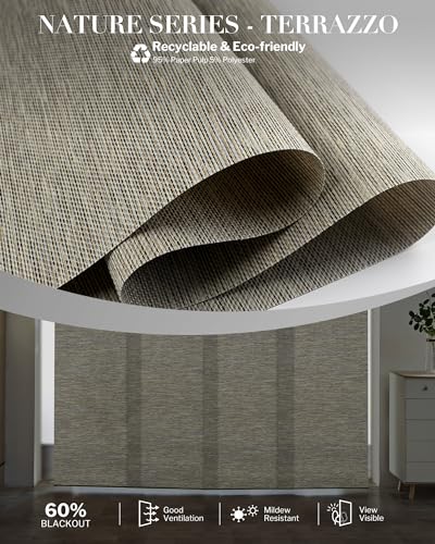Graywind Manual Sliding Panels Natural Woven Panel Track Blinds Wand Control Window Blinds for Patio Sliding Glass Door Large Windows Width Up to 153", Custom Size (Terrazzo) - color: Natural Terrazzo