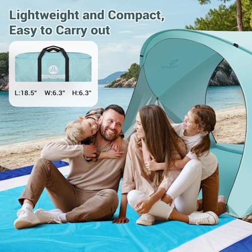 AugFir Beach Tent Sun Shelter, Beach Tent with Beach Mat Set, 4 Person Portable Beach Shade Canopy with UPF 50＋ UV Protection, Dual-Door Ventilation Design, Easy Setup Family Beach Umbrella (Green) - color: Green