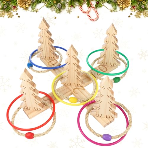 Liliful Christmas Wooden Tree Ring Toss Game Holiday Winter Party Game for Family Outdoor Indoor Yard Lawn Party Supplies 5 Scoreboard 10 Rings
