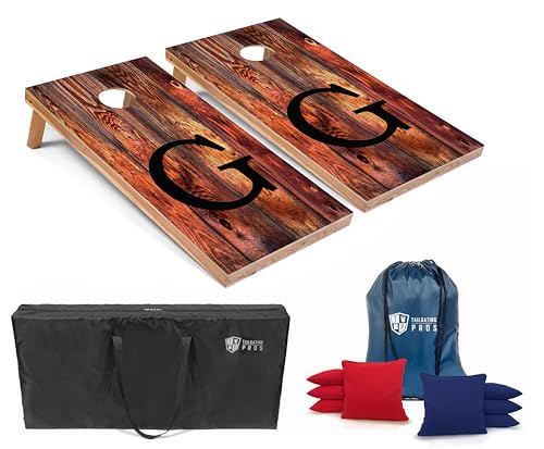 Tailgating Pros Monogrammed Red Cornhole Boards w/Ring Lights - 4'x2' Lightweight Cornhole Game- Includes LED Rings, Carrying Case, Set of 8 Corn Hole Bags & Tote - color: G