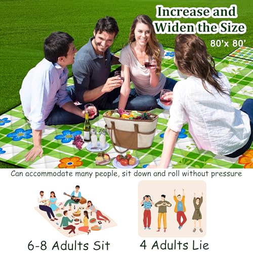 Extra Large Picnic Blanket Waterproof,80"x 80"Foldable Machine Washable Beach Blanket,Outdoor Blanket for 6-8 Adults,Suitable for Indoor Crawling,Park Beach,Camping,Hiking,Family Travel(Green) - color: Green Tile, size: 6'8" x 6'8" (Square)