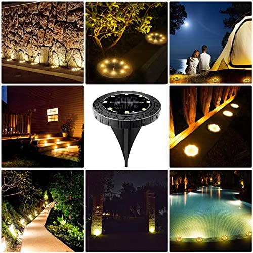 Solar Powered Ground lights 12 Pack,Waterproof LED Solar Lights Outdoor Solar Disk Lights Decorative,Solar Garden Lights for Landscape Pathway Patio Yard Walkway Path Lawn Driveway Lighting Warm White - size: 12 Pack
