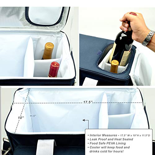 Picnic at Ascot- Original Insulated Picnic Cooler on Wheels with Service for 4- Designed & Assembled in the USA - color: Navy With Wheels