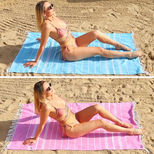 Beach Towel 2 Pack,Sand Free Beach Towels Oversized 39 x 72,Turkish Beach Towel Quick Dry Towel,Lightweight Pool Towels for Adults Travel Towel,Cool Beach Accessories Super Absorbent Towels - color: 2 Pack Blue+pink