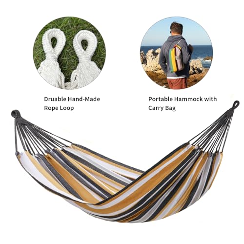 CHULIM Brazilian Double Hammock with Tree Straps,Extra Large 94x63IN,2 Persons Hammock for Backyard Patio Outdoor and Indoor,450lbs Weight Capacity,Soft Woven Cotton Fabric - Coffee Stripe - color: Coffee Stripe