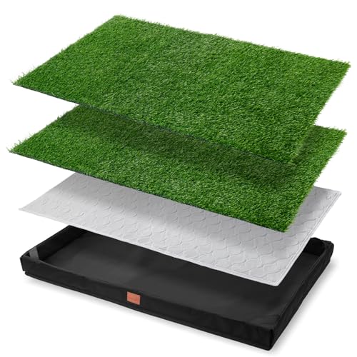 LOOBANI Dog Grass Pad with Tray, Lightweight Oxford Cloth Tray for Potty Training, 21.6 * 33.4 in