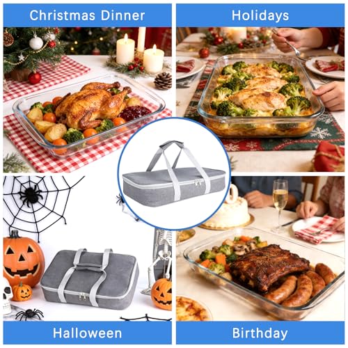 9x13 Glass Baking Dish With Lid - 3qt Glass Casserole With Carrier Insulated Bag For Hot Or Cold Food - Large Casserole Dish For Oven Potluck Party Picnic Cookouts