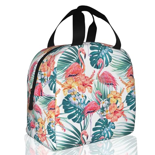 Pink Flamingo Palm Leaves Hibiscus Flower, Tropical Flowers Insulated Lunch Bag Reusable Lunch Box Women Men,Cooler Thermal Meal Tote for Kids School Student Picnic Office Work - color: Pink Flamingo Palm Leaves Hibiscus Flower, Tropical Flowers
