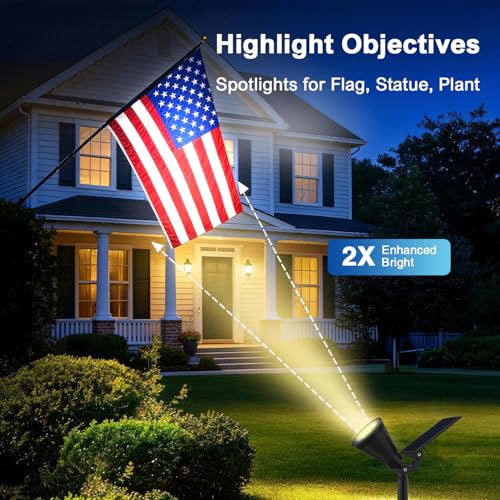 6 Pack Solar Lights Outdoor Waterproof IP65,Warm White Light,2 Lighting Modes,Solar Powered Spotlights for Yard Garden Solar Spot Lights for Flag Landscape Auto On/Off - color: Warm White, size: 6 Pack