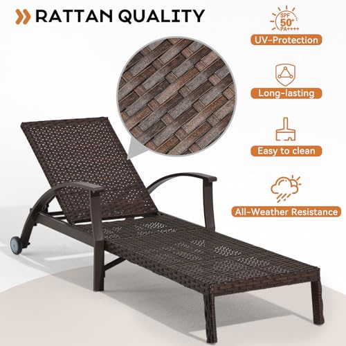 Outdoor Lounge Chairs Set of 2, Lounge Chair Outdoor Chaise Lounge with Adjustable 6-Position, 115-180° for Poolside, Backyard, Lawn, Deck (79.1'', Beige) - color: Beige, size: 2 Pieces