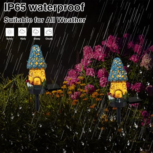 Mushroom Solar Lights Outdoor, Waterproof Fairy Houses Mushroom Garden Decor Decorative Solar Powered Garden Stake Lights for Outside Lawn Walkway Patio Yard (Blue) - color: Blue