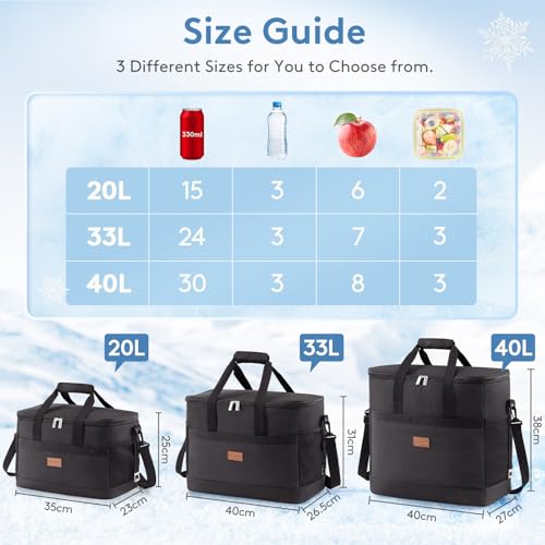 Lifewit Cooler Bag 30/50/60 Cans Collapsible and Insulated Large Lunch Bag Leakproof Soft Cooler Portable Tote for Camping/BBQ/Family Outdoor Activities - color: Black, size: 60-Can(40L)