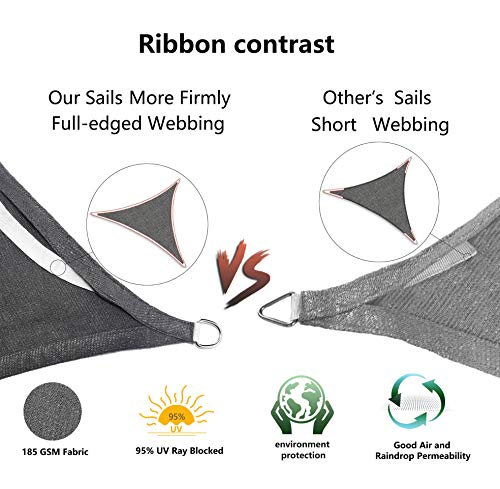 Tronssien Triangle 16'x16'x16' Sun Shade Sail, 95% UV Blockage Canopy Awning for Outdoor Patio and Garden, Yard Activities - color: Graphite, size: 16x16x16 ft