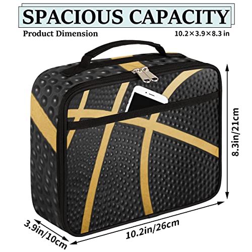 Kids Lunch Box for Boys Girls Balck Gold Sport Basketball Insulated Lunch Bag Reusable Small Cooler Bag Meal Containers Tote Kit for School Travel Women Men - color: black basketball