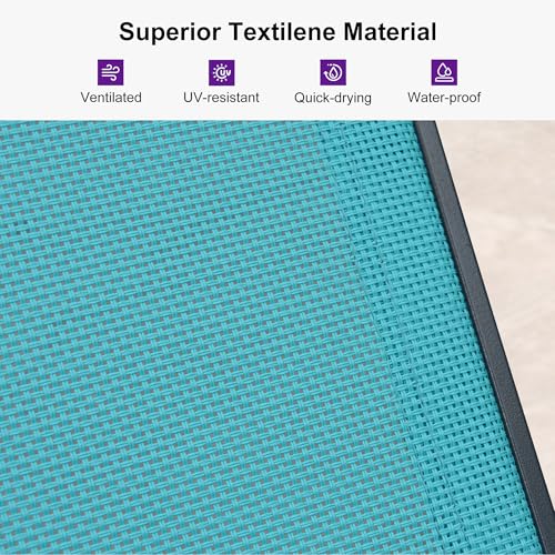 PURPLE LEAF Chaise Lounge Chair Outdoor 2 Pieces Pool Lounge Chairs 5 Adjustable Position with Armrests and Side Table Aluminum Patio Lounge Chair for Outside Backyard Beach Pool, Turquoise Blue - color: Turquoise Blue, size: Standard