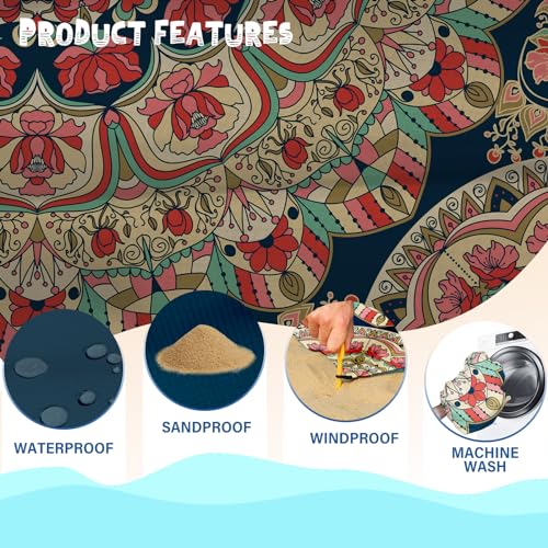 Beach Blanket Waterproof Sandproof 1-7 Adult Oversized 78 '' × 81 '' Lightweight Durable Compact Sand Free Extra Large Beach Mat for Travel Camping Hiking Picnic - color: Mandala2, size: 78“x81”