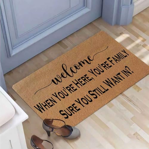 Heartwarming Family Doormat - When You're Here You are Family Classic Welcome Mat, 29.5" x 17" Non-Slip Rubber Backing, Housewarming Entryway Rug, Durable Floor Decor - color: Welcome When You're Here, You're Family