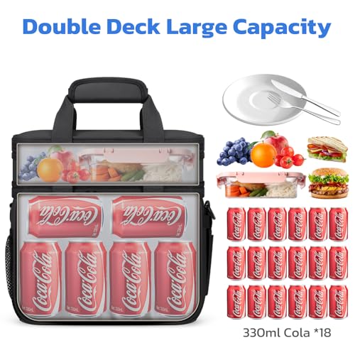 Maelstrom Lunch Box, 20L Insulated Lunch Bag for Men Women, Expandable Double Deck Leakproof Cooler Bag with 6 Pockets, Reusable Lunch Tote Bag for Work, Picnic, Travel, Black - color: Black