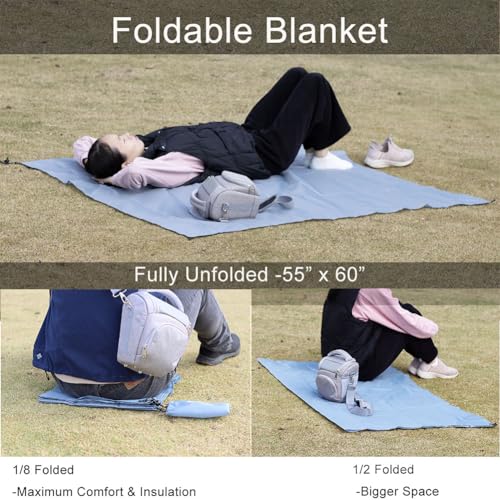 Outdoor Pocket Blanket, 55"x60" Waterproof Foldable Compact Picnic Blanket, Ultralight Tarp for Camping, Festival, Beach, Hiking, Backpacking, Travel and More, Stakes Included - color: Grey, size: 55"*60"