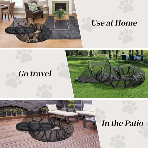 Rest-Eazzzy Outdoor Cat Enclosures, Portable Cat Tent for Outside Enclosure for Indoor Cats, Catio Outdoor Cat Enclosure for Kitty and Small Animals, Cat Playpen with Tunnel, Storage Bag - color: black- circular tunnel