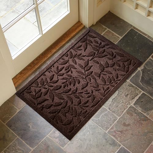 Coffee Brown Leaves Fall Outdoor Indoor Entrance Doormats, Absorbent Durable Heavy Duty Welcome Front Door Mat,Thick Natural Rubber Back,Easy Clean Entryway Mat 17x30 Inch, Low Profile - color: Leaves-coffee, size: 1'5" x 2'6" (Rectangular)