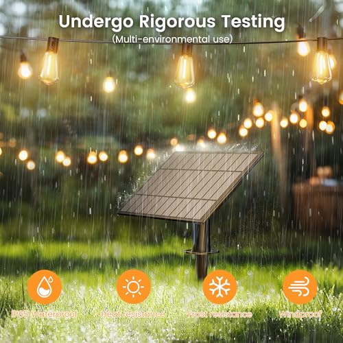 OHLUX 35FT Solar Globe String Lights Outdoor, Waterproof Solar Patio Lights with Remote, 17 Shatterproof LED Filament ST38 Bulbs, 2200K Soft White Dimmable Edison Hanging Lights for Gazebo Deck - color: Warm White, size: 10M