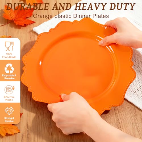 COLOSUS 100pcs orange Disposable Plastic Plate-Heavy duty plate for Party/Wedding/anniversary 50 dinner plates and 50 dessert/salad plates - color: Orange