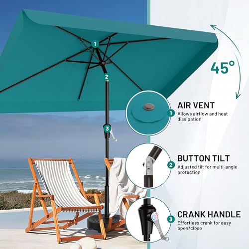 AreShark 6.5 x 10 FT Rectangular Valance Patio Umbrella, Outdoor Umbrella with Tilt and Crank, Market Table Umbrellas W/ 6 Ribs UV Protection for Garden, Deck, Backyard and Pool, Lake Blue - color: Lake Blue, size: 6.5x10 FT