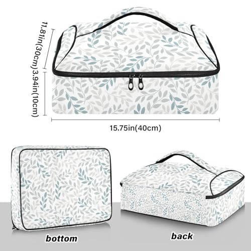 Leaves Blue Gray White Pizza Bag Thermal Tote Plants Natural Flowers Insulated Casserole Cookware Carrier for Hot or Cold Food Fits 15" x 11" Baking Dish for Pockluck, Parties, Picnic, and Cookouts - color: Leaves