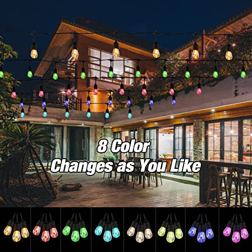 96FT Solar Outdoor String Lights, 30 Shatterproof Edison LED Bulbs, Dimmable RGB Color Changing Patio Lights Waterproof with Remote. for Patio Decor, Garden, Yard,Commercial Use. - size: S14 96FT