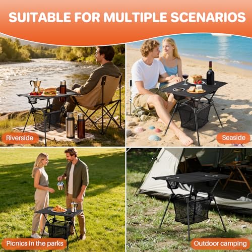 FUNYKICH Camping Table with Cup Holders and Mesh Storage Net, 23.2''x15.8''x20.1'' Lightweight Portable Folding Camp Table, Ideal for Camping, Hiking, Tailgating, Beach, Picnic, Travel, Backyard - size: Fabric tabletop-23.2''x 15.8''x 20.1''