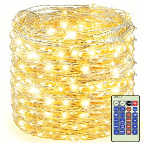 500LED Fairy Lights Twinkle String Light Plug in, 164ft Bendable Silver Copper Wire Firefly Lights, 12Modes with Timer Remote, Warm White Decor for Indoor Outdoor Room Wedding Party Christmas - color: Warm White, size: 500LED