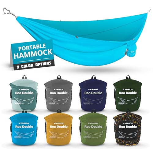 KAMMOK: Roo Double Hammock | Made from Strong & 100% Recycled Water Resistant Ripstop Fabric | Comfortable, Packable, Lightweight (Lifetime Adventure Grade Warranty), Sky Blue - color: Sky Blue, size: Roo Double