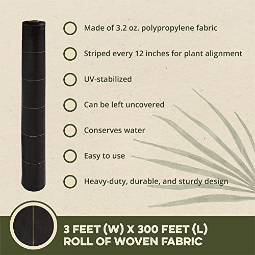 DeWitt Sunbelt Weed Barrier Fabric 3.2 oz, 3 x 300 Feet – Heavy-Duty Ground Cover Mat for Greenhouse Floors, Garden Rows, Raised Beds, Yard Gardening, and Outdoor Landscape Protection - size: 1 Pack, style: 3' x 300'