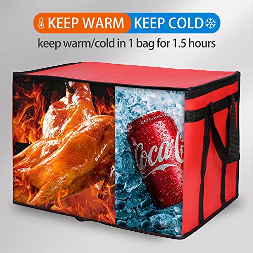 Bodaon 4-Pack Insulated Food Delivery Bag, XXX-Large Meal Grocery Tote Insulation Bag for Hot and cold Food, Commercial, Large Capacity Reusable Warming Bag, Red - color: Red, size: XXX-Large