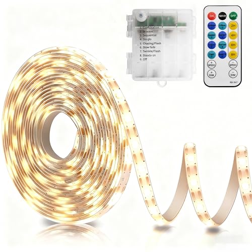 echosari Strip Lights Battery Operated, 16.5Ft 150 LED 2835 SMD Closet Strip Lights with Remote for Bedroom, Kitchen, Cabinet Décor (Warm White) - color: Warm White, size: 16.5ft