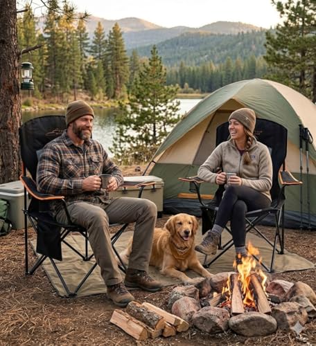 FAIR WIND Oversized Fully Padded Camping Chair, Heavy Duty Quad Fold Chair Arm Chair Support 350 LBS with Cup Holder, Collapsible Lumbar Back Chair Portable for Outdoor, Black - color: Black, size: Single Pack