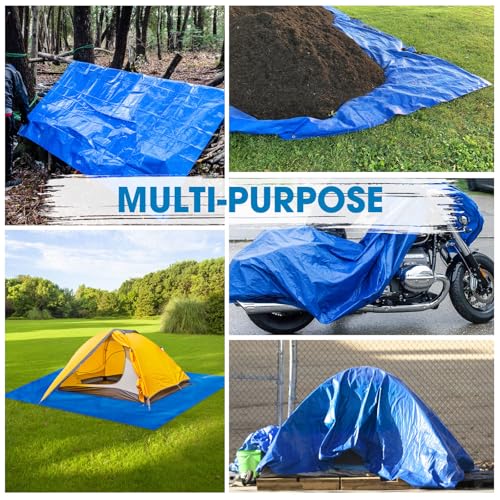 Double-Sided Waterproof Poly Tarp 14x30 Feet 5mil Thick Polyethylene Tarps, Perfect for Outdoor Use, Plastic Cover & Mat for Tent Camping Storage Boat Bikes Vehicles - color: Blue-5 Mil, size: 14' x 30' 1psc