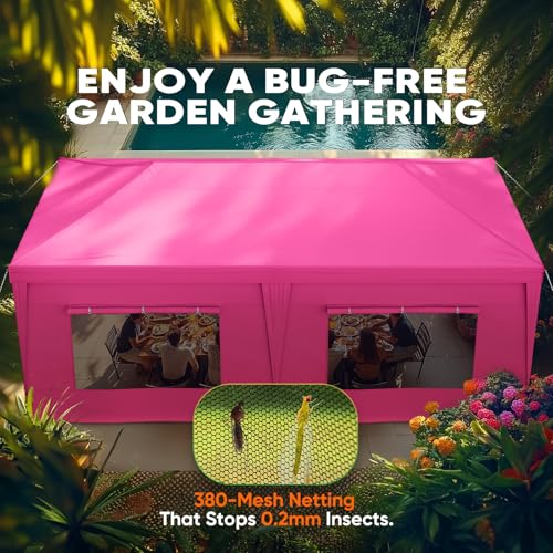 Quictent 10x20 Pop up Canopy with Sidewalls Easy up Canopy Tent Instant Shelter with Windows for Outdoor Events Parties Weddings Commercials Vendors - color: Pink, size: 10x20 With Sidewall