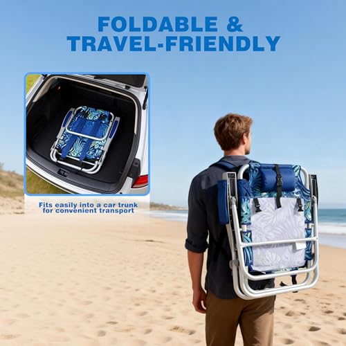 SUNNYFEEL Extra Wide Low Beach Chair 5 Position Lay Flat 500 LBS Heavy Duty, XL Oversized Portable Folding Camping Chairs with Cup Holder for Outdoor/Trip, Lightweight Backpack Beach Chair for Adults - color: Rainforest, size: 1-PACK