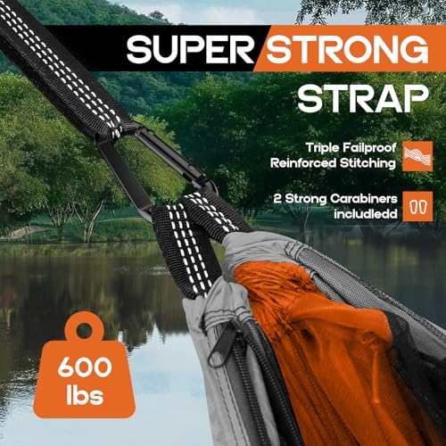 Camping Hammock Mosquito Net,Double & Single Portable Hammocks Hammocks with 2 Tree Straps,Hammock Tent for Travel Camping,Camping Accessories for Indoor Outdoor Hiking Backpacking Backyard Beach - color: Orange&grey, size: Large