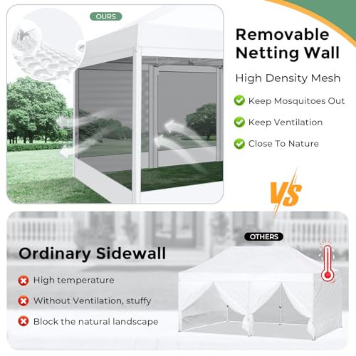 COBIZI 10x15 Heavy Duty Pop Up Canopy with 4 Sidewalls, Commercial Gazebo Party Tent with Mosquito Netting Wall Easy Set Up Outdoor Instant Screen Tent for Backyard, Patio, Garden, White - color: White, size: 10x15FT