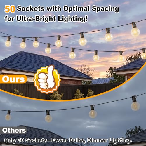100ft 2-Pack Outdoor G40 LED Globe String Lights Dimmable Waterproof Shatterproof Light Strings with 52 Bulbs Connectable Commercial Hanging Lights for Christmas Patio House Backyard Balcony Party - color: Black, size: 100FT-50*2