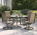 PHI VILLA Patio Dining Set 5 Piece, 4 Breathable Textilene Swivel Patio Chairs and 1 Round Metal Table with 1.57" Umbrella Hole, All Weather Resistant for Lawn Garden - color: Brown Fabric, size: 42" Dia x 28"H-5 Piece-Metal