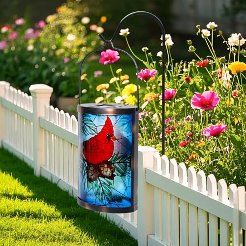 MUMTOP Hanging Solar Lanterns Outdoor Waterproof, Christmas Lantern Cardinal Solar Lights Outdoor Decorative Solar Lanterns Tabletop Lamp for Patio Garden Yard Christmas Decor - style: Christmas